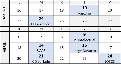 calendario de las V Jornadas Inspirados por la Mussa 2026